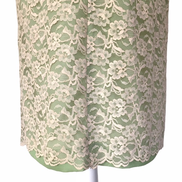 Vintage 60's Cream Lace Over Green Shift Dress Medium - Picture 4 of 13